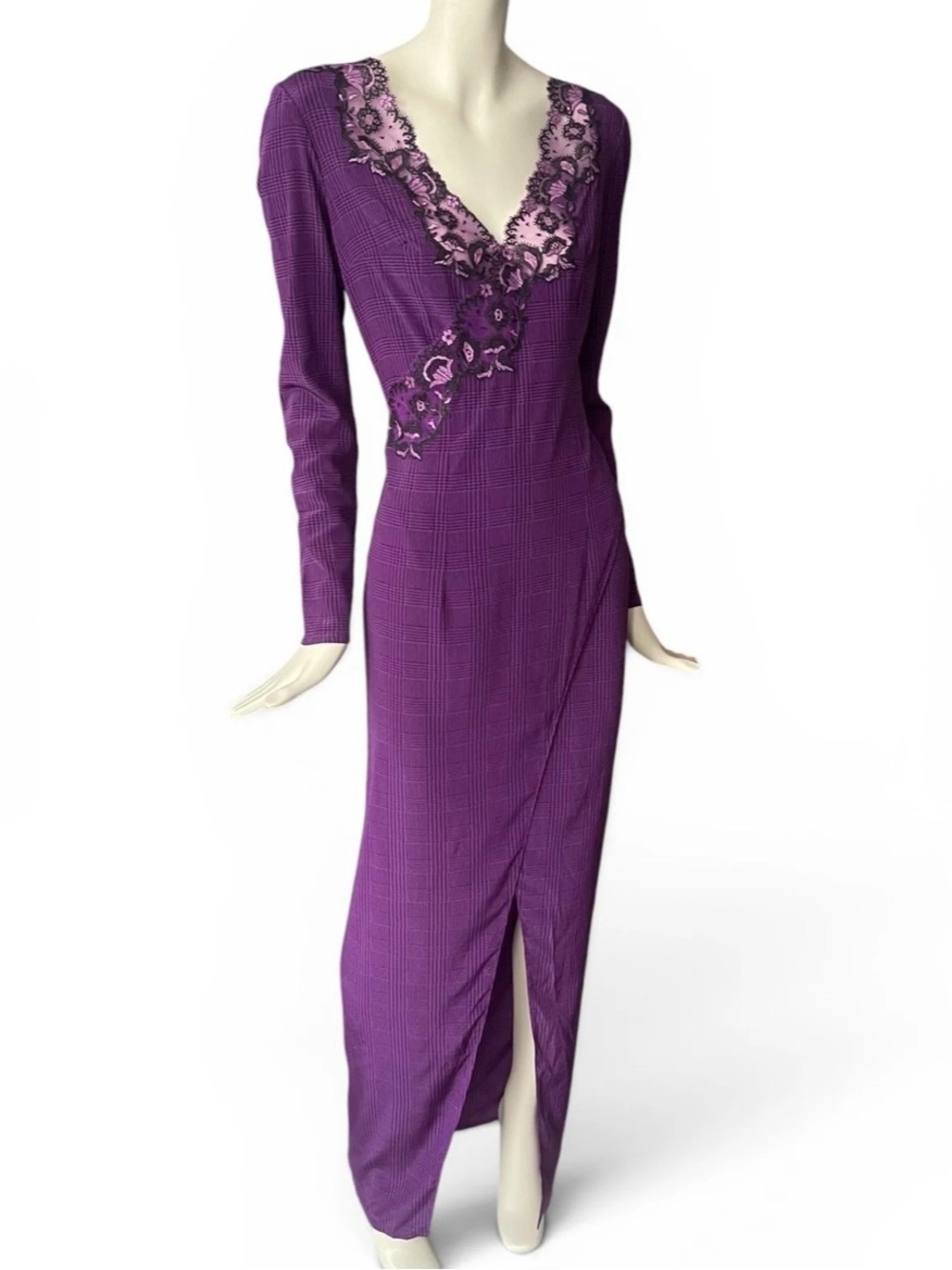 NWOT Silk La Perla Deep Purple Long-Sleeve Embroidered Maxi Dress XXS-XS